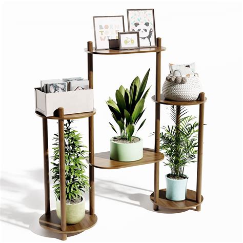 Enisudo 4 Tier Bamboo Plant Stand For Indoor Outdoor Plants Multiple