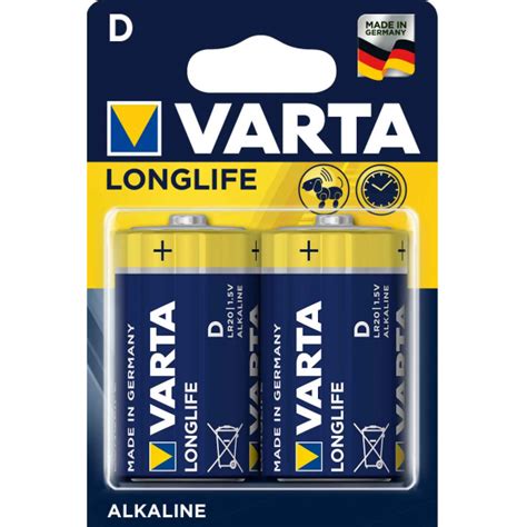 2 Piles LR20 D VARTA LONG LIFE Sous Blister