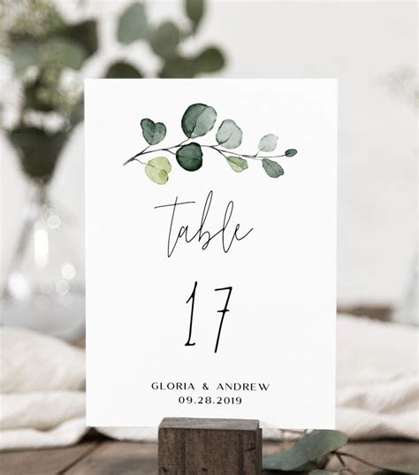 Wedding Table Number Card Template With Hand Painted Watercolor