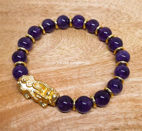 Amethyst With Gold Pi Yao Infinity Bracelet Crystal Empress Feng Shui