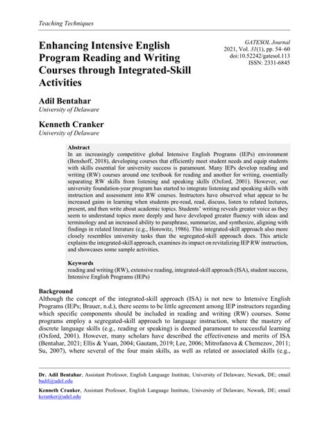 Pdf Enhancing Intensive English Program Reading And Writing Courses Through Integrated Skill