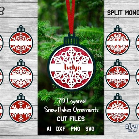 Christmas Svg Ornaments Bundle Layered Svg Split Snowflake Etsy