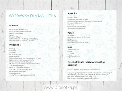 Lista Wyprawkowa Dla Noworodka Pdf Do Druku Pipilotka