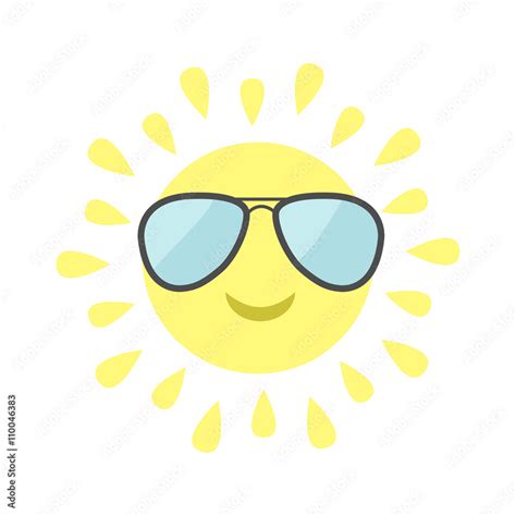 Sun Shining Icon Sun Face With Pilot Sunglassess Cute Cartoon Funny