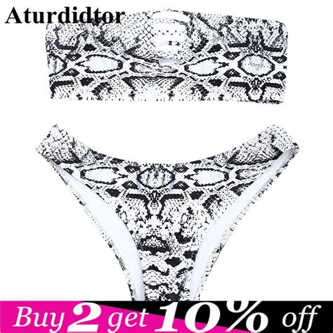 Snake Print Bandeau Sexy Low Waist Bikini Set Women Two Piece Separates