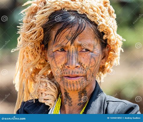 Portrait of an Old Chin Woman in Traditional Dress with a Tattoo on Her ...