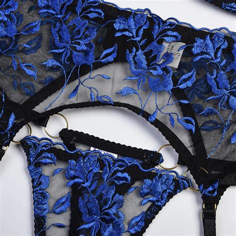 Ellolace Cobalt Fancy Lingerie Sexy Porn Underwear Women Floral