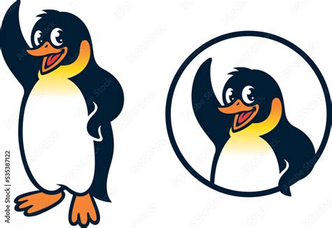 Cute Emperor Penguin Waving Mascot Character Design Stock Vector ...