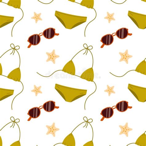 Seamless Pattern With Bikini And Sunglasses Stock Vector Illustration Of Sunglasses Vacation