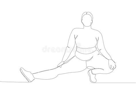 Overweight Woman Doing Sports Stretching One Line Art Continuous Line