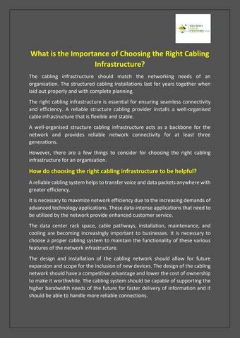 What Is The Importance Of Choosing The Right Cabling Infrastructure By