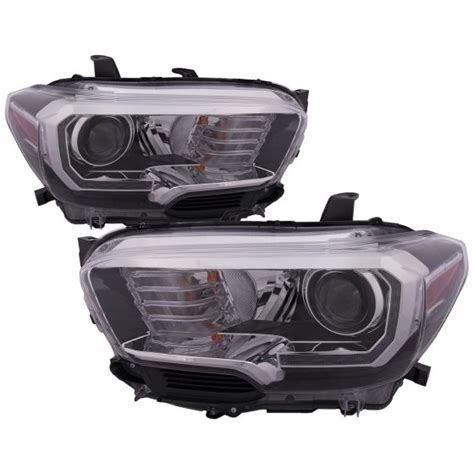 Headlight Halogen W LED DRL Black And Chrome Bezel Left And Right Pair