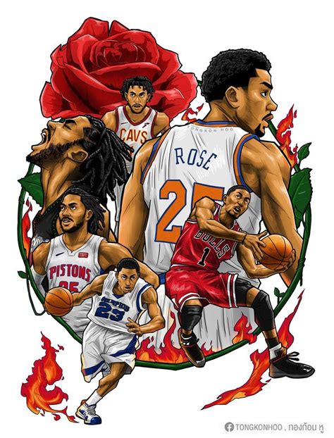 An Image Of The Same Basketball Player With Roses On His Chest And Two Other Players Behind Him