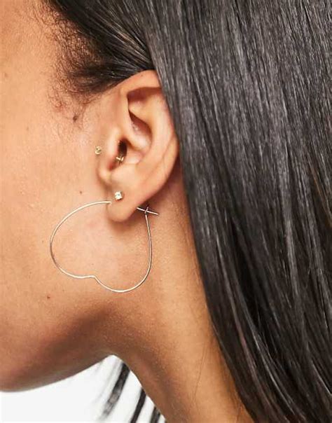 Designb London Heart Shaped Hoop Earrings In Silver Asos