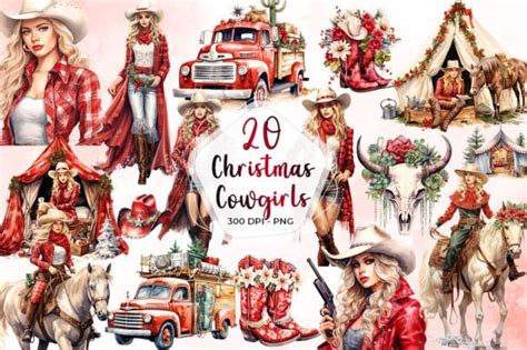 Christmas Cowgirls Watercolor Clipart Graphic By Aspect Studio