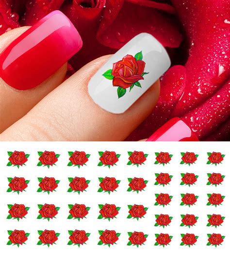 Red Rose Nail Art Decals Moon Sugar Decals