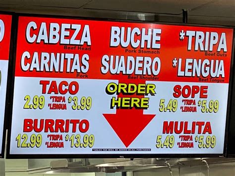 Menu At Tacos El Pastor Restaurant Las Vegas S Las Vegas Blvd