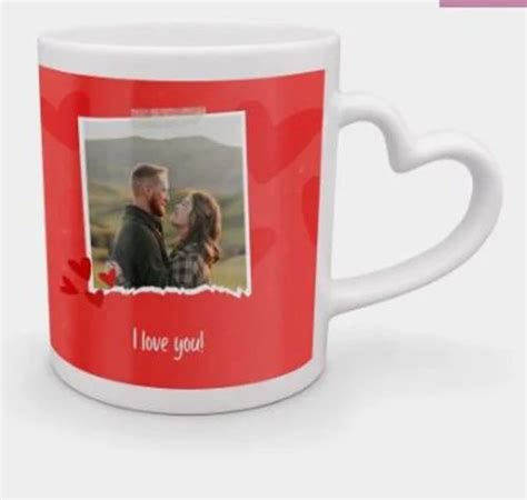 Printed Ceramic Sublimation Heart Handle White Mug For Ting