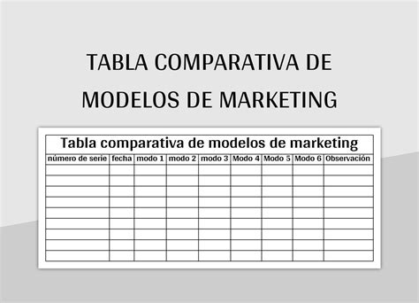 Plantilla De Excel Tabla Comparativa De Modelos De Marketing Y Hoja De