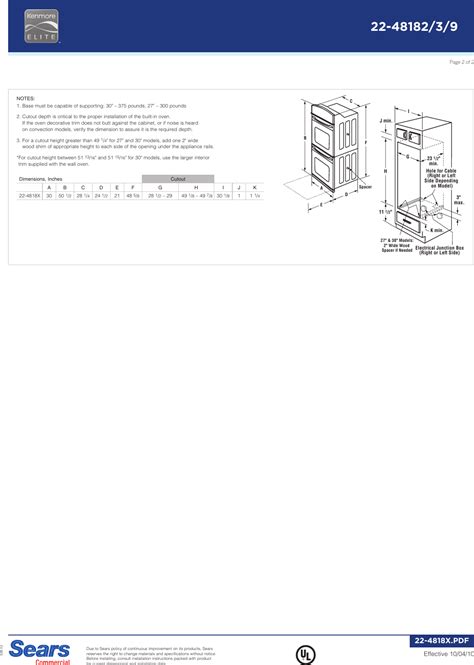 Kenmore Elite 30 Double Wall Oven Installation Instructions