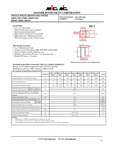 Kbpc Datasheet Pdf Single Phase Bridge Rectifier