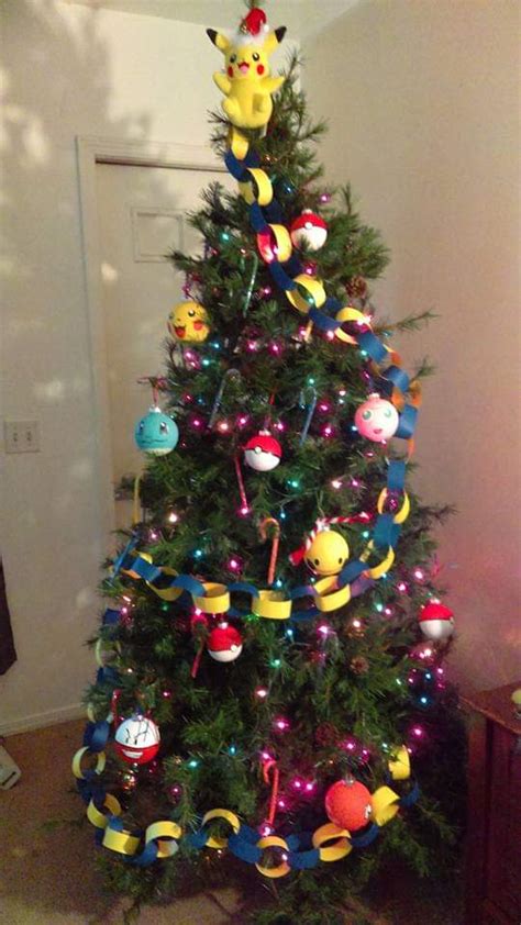 A Pokemon xmas tree i did a couple years back, hand painted all the ornaments myself. : r/gaming