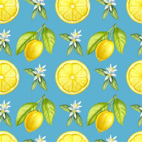 Premium Photo Seamless Watercolor Lemon Pattern On The Blue