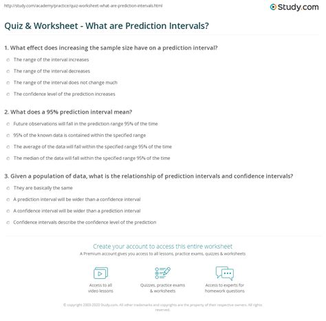 Quiz Worksheet What Are Prediction Intervals Study