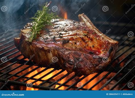 Smoke Rising From Delicious T Bone Steak On Grill Stock Image Image