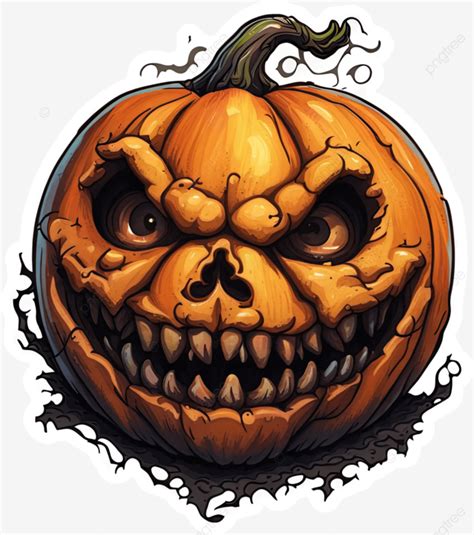 Creepy Skull Halloween Sticker Design Pumpkin Halloween Sticker Png