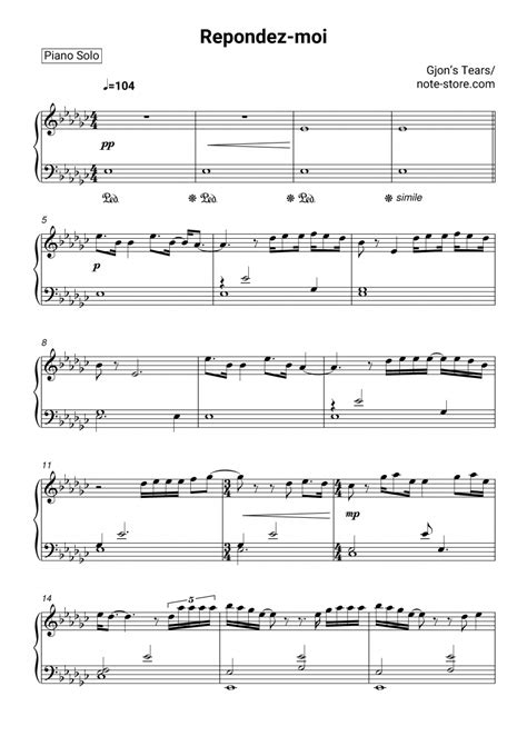 Gjons Tears Repondez Moi Sheet Music For Piano PDF Piano Solo