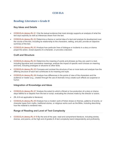 Ccss Ela Reading Literature Grade Key Ideas And Details