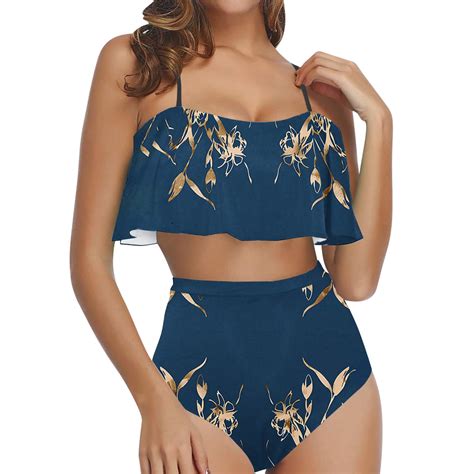 Wnyeime Womens 2 Piece Ruffled Bikini Swimsuits High Waisted Bathing