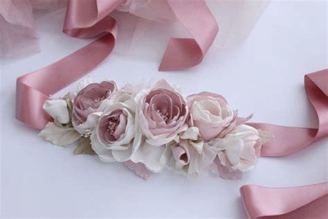 Dusty Rose Floral Sash Belt Bogemian Wedding Flower Sash Mauve Bridal