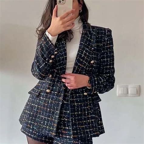 Blazer Xadrez Tweed Preto Dms Boutique