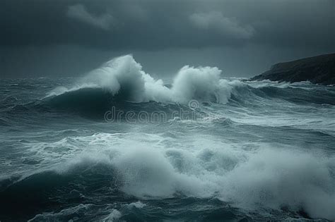 Tempestuous Waters Stormy Sea With Powerful Waves Crashing Dramatically