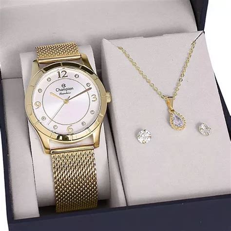 Kit De Relojes Champion Para Mujer Dorado Chapado Impermeable Color