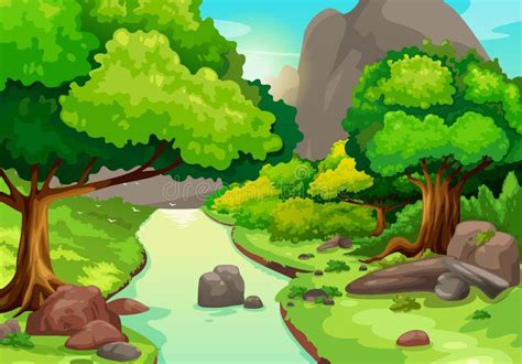 Forest with a River Background Stock Vector - Illustration of ground ...