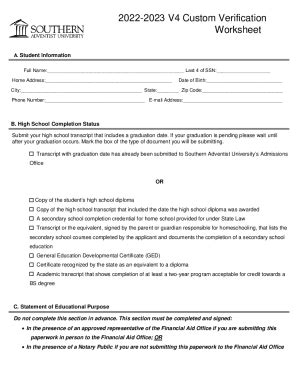 Fillable Online Custom Verification Worksheet V Dependent