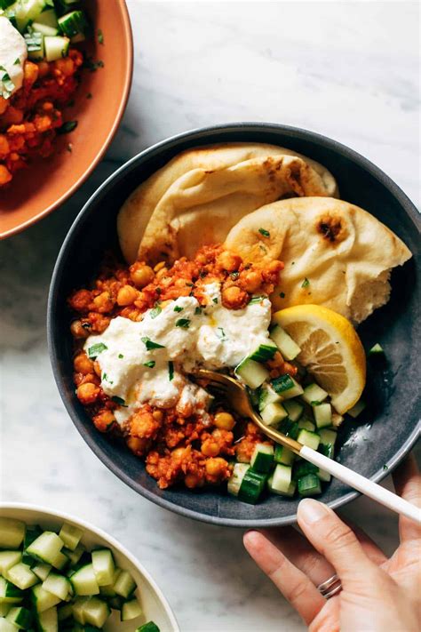 Harissa Chickpeas With Whipped Feta Recipe Pinch Of Yum