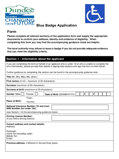 Fillable Online Blue Badge Application Formderby City Council Fax Email