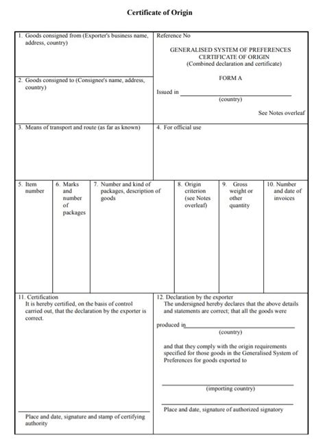 Certificate Of Origin Template Free Word Templates