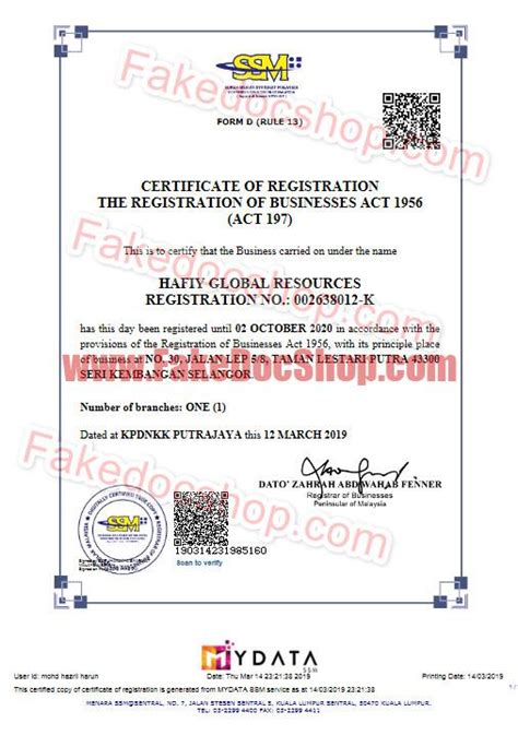 Malaysia Business Registration Template Fakedocshop