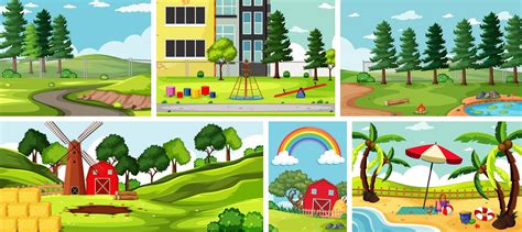 Six Nature Scenes With Different Beautiful Locations Vector Art