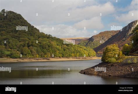 The Garreg Ddu Reservoir In The Mid Welsh Hills Surrounded By Hills