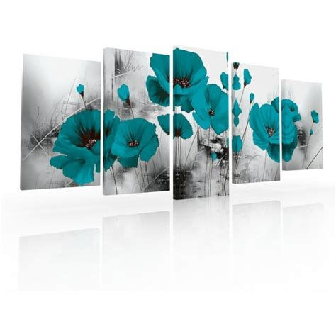 Set De 5 Cuadros Decorativos Para Sala Flores Turquesas Ideas Creativas Cuadro Sublimado En