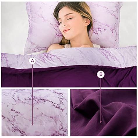 COMSLE Purple Duvet Cover Set 3 Pieces Marble Printed Duvet Cover