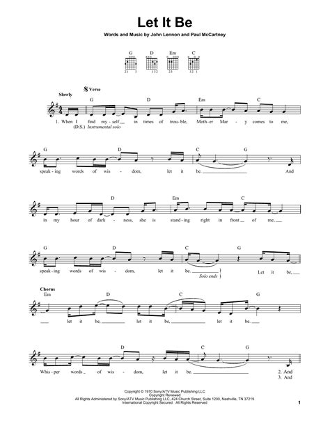 Let It Be Par The Beatles Partitions Pour Guitare Facile Sur Sheet Music Direct