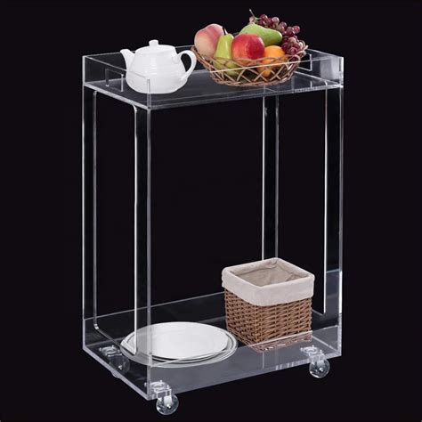 A C Clear Acrylic Bar Cart On Wheels 3 Tier Lucite Rolling Drinks