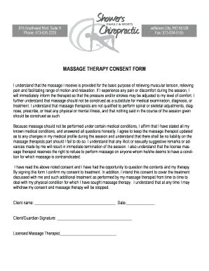 Fillable Online Massage Therapy Consent Form Showers Chiropractic Fax